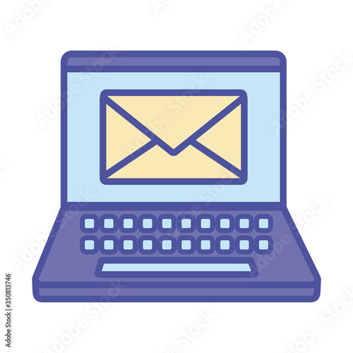 Envelope inside laptop line and fill style icon vector design