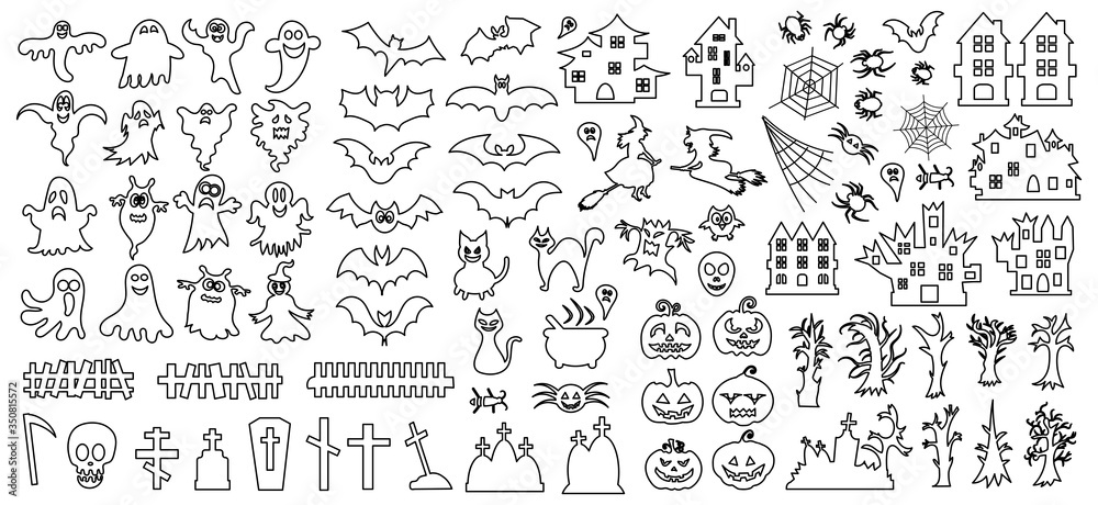 Set of silhouettes of Halloween on a white background. Vector illustration Set of silhouettes of Halloween on a white background. Vector illustration
