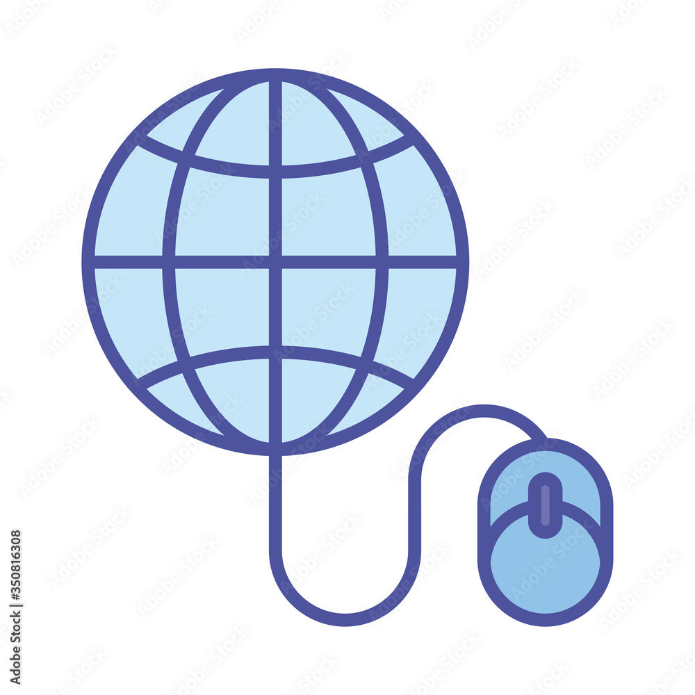 Global sphere and mouse line and fill style icon vector design Global sphere and mouse line and fill style icon vector design