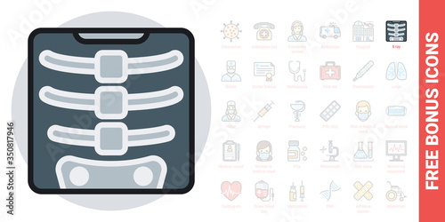 X-ray icon. Simple color version. Free bonus icons kit included
