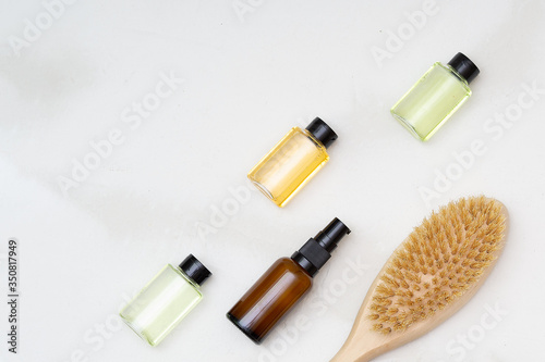 Cosmetic bottle containers on white background. Natural organic product