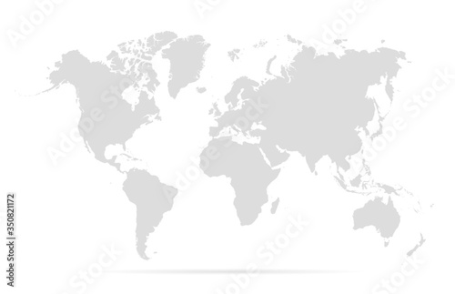 Map world. Worldmap global. Worldwide globe. Grey continents isolated on white background. Simple flat gray silhouette map world. Designs travel. Planet earth. Editable continent. Vector illustration