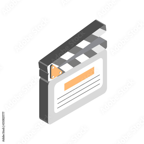 Cartoon colorful open clapperboard vector graphic illustration isometric style