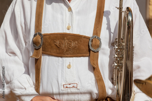 Musician in typical costume during an autumn local celebration in Val Isarco ( South Tyrol )