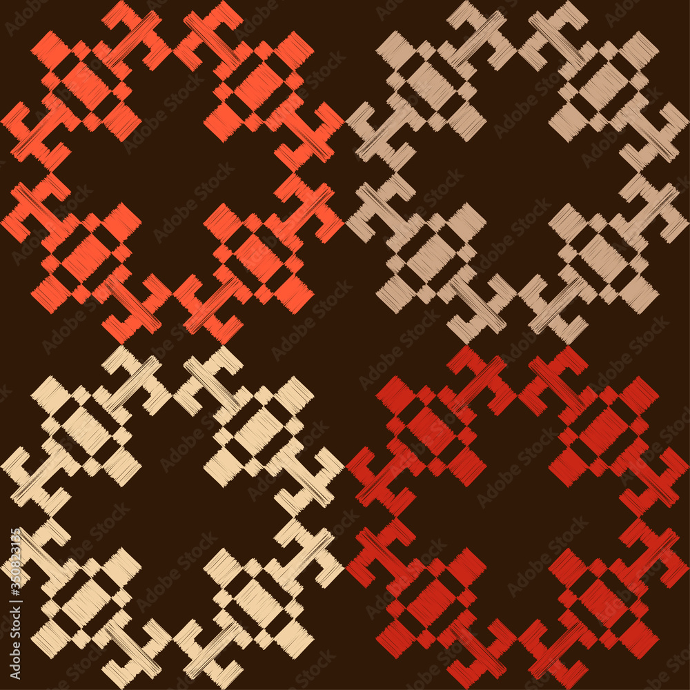 Obraz premium Aztec elements. Design with manual hatching. Ethnic boho ornament. Seamless background. Tribal motif. Vector illustration for web design or print.