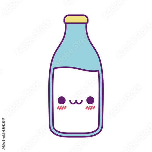 Kawaii milk bottle cartoon line and fill style icon vector design