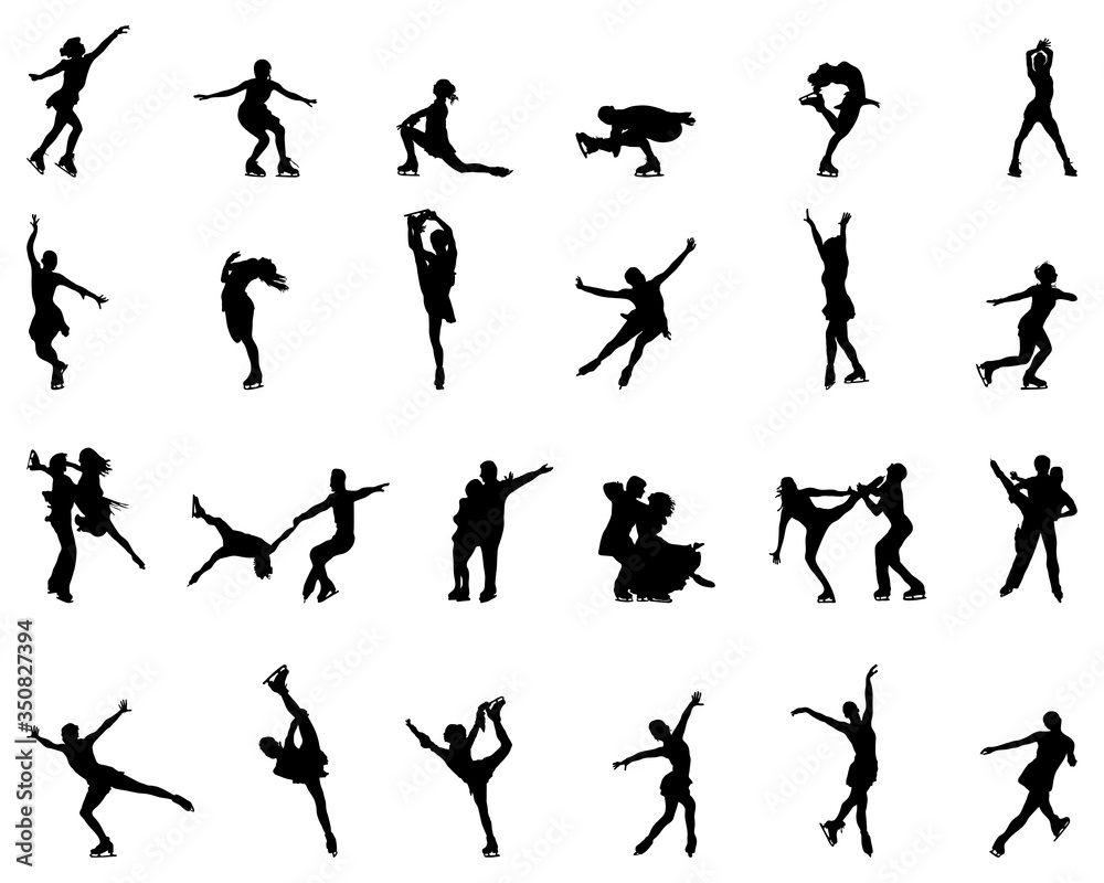 Black silhouettes of skating on a white background
