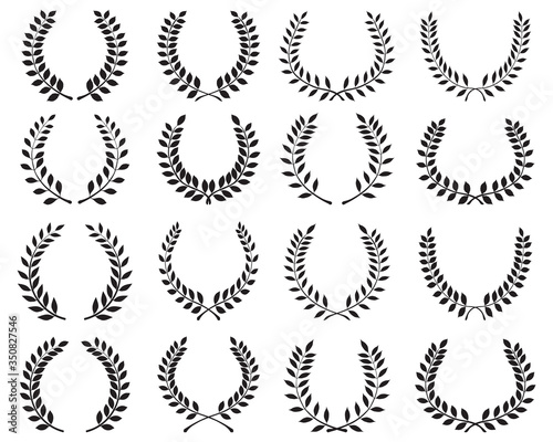 Black silhouettes of laurel wreaths  on a white background