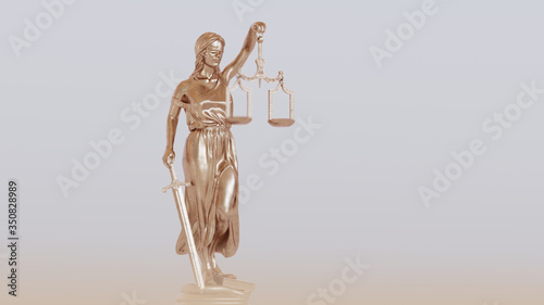 Shiny New Bronze Lady Justice Statue With Soft Natural Room Lighting with Shallow Depth Of Field the Personification of the Judicial System
