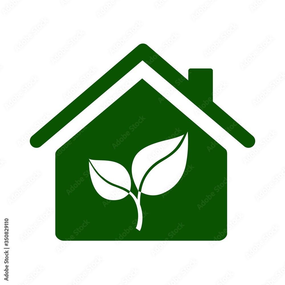 Eco house icon. Environmentally sustainable home or house with green leaves. Vector Illustration Eco house icon. Environmentally sustainable home or house with green leaves. Vector Illustration