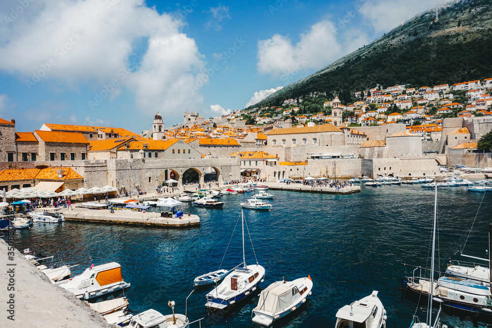 Dubrovnik old port and its ships