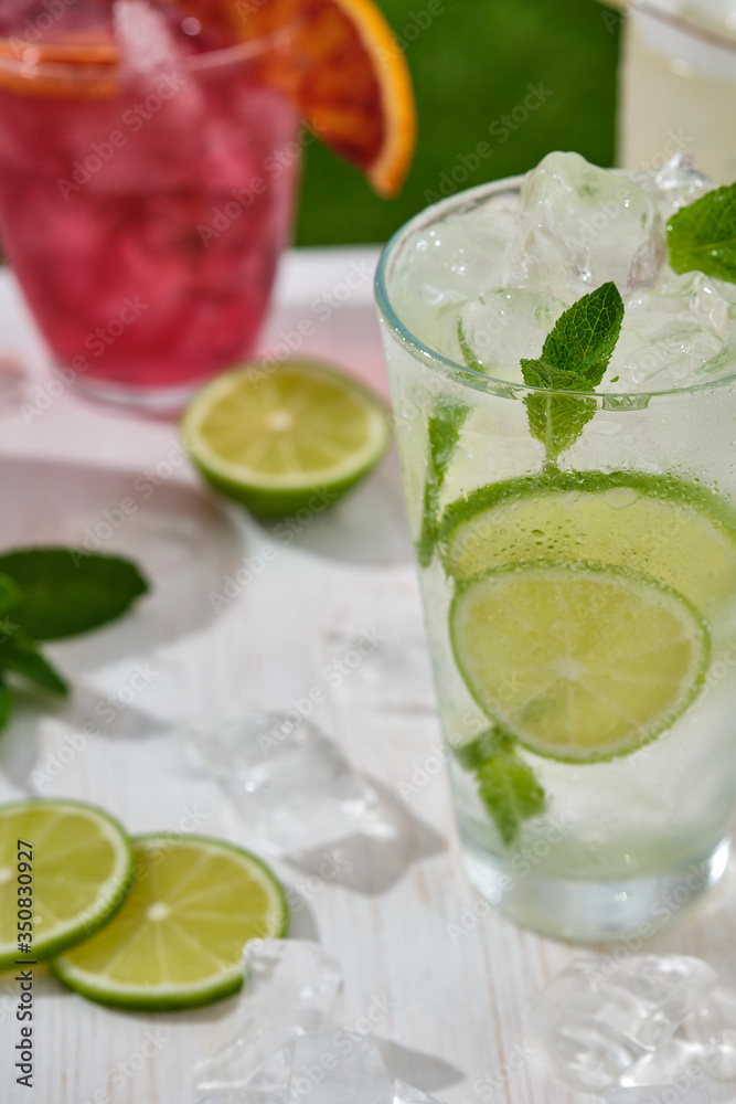 Assorted cocktail, lime, orange and pineapple. Summer concept. Assorted cocktail, lime, orange and pineapple. Summer concept.