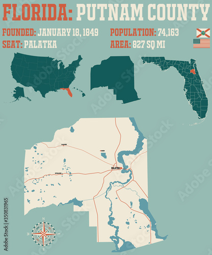 Large and detailed map of Putnam county in Florida, USA.
