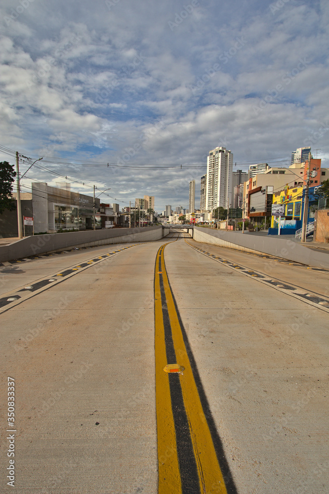 GOIANIA, BRAZIL - MARCH 28, 2020: Sodino Vieira is the name this overpass at Goiania city and was empty during quaretine of COVID 19. On March 28, 2020, Goiania, Brazil.