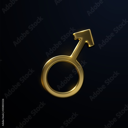Golden Mars sign isolated on black background. Vector 3d illustration. Male symbol. Masculinity concept. Astrological symbol design