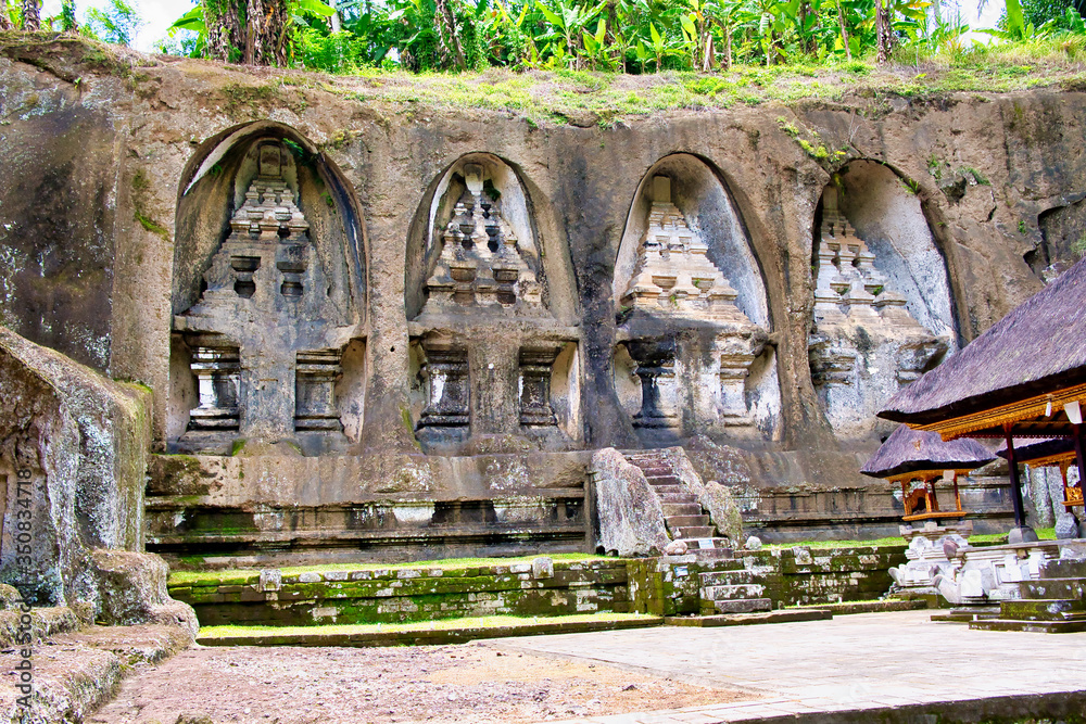 Pura Gunung Kawi Temple in Ubud, Bali Island, Indonesia. Ancient carved in the stone temple with royal tombs.