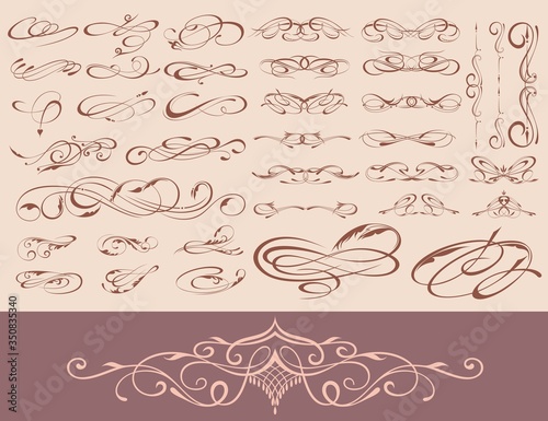 Ornate frame elements. Vintage and filigree decoration scroll swirls element. Vector Illustration