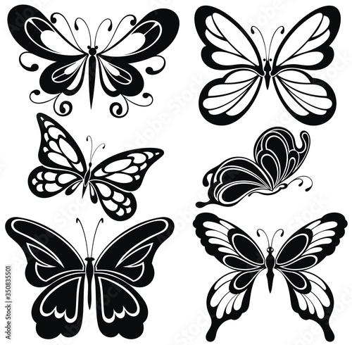 Butterfly silhouette icons set. Vector Illustrations.