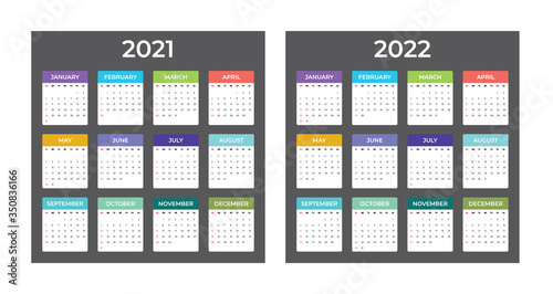2021-2022 Calendar - illustration. Template. Mock up. Colorful vector calendar