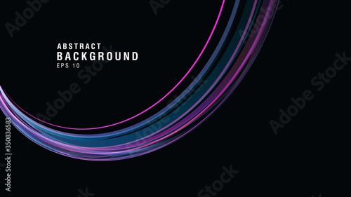 Abstract dynamic round curve of blue and purple lines, speed light 3d space illusion, graphic design element