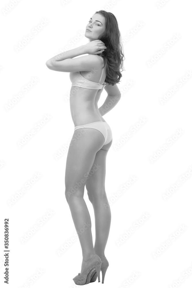 young girl with slender body posing in underwear