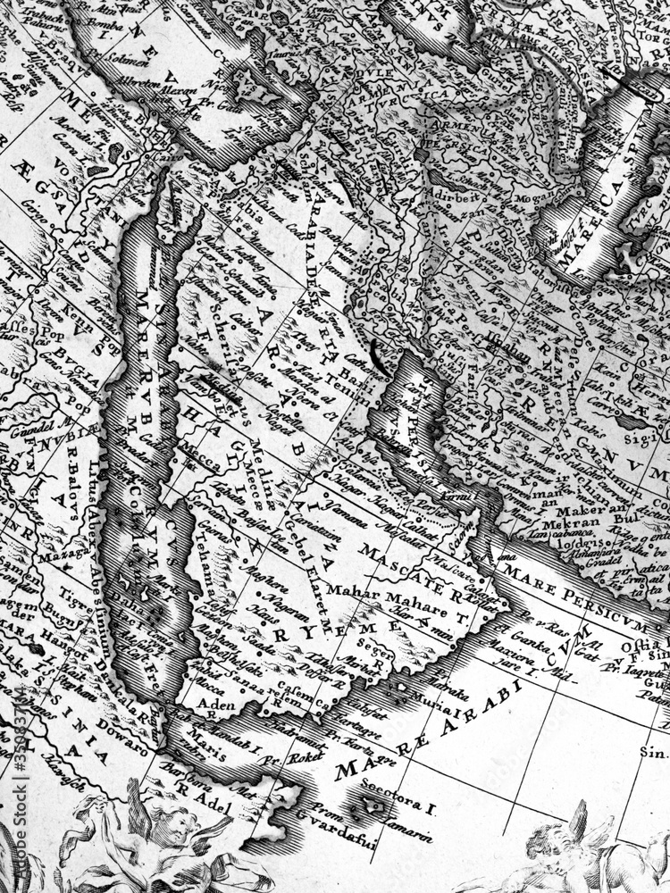 Naklejka premium アンティークの世界地図 アラビア半島