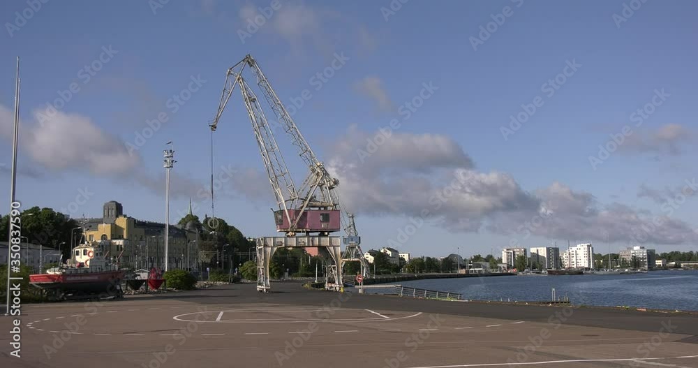 4K Baltic Sea Finnish Bay lagoon summer morning harbour video, Kotka port and town over calm water channel in Finland, northern Europe 4K Baltic Sea Finnish Bay lagoon summer morning harbour video, Kotka port and town over calm water channel in Finland, northern Europe