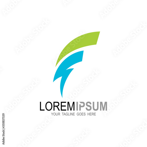 F logo and thunder design template, Letter f logo with simple design