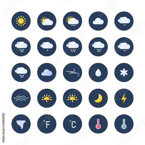 Set of weather icons for web or mobile app. Flat illustration