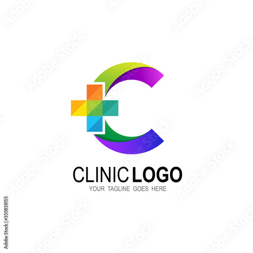 Letter C cross plus logo colorful, Medical healthcare hospital logotype