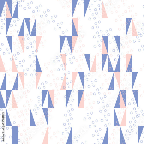 Vector seamless pattern with small flower shapes and abstract geometric mosaic background.