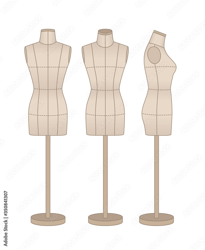 Mannequin for sewing and modeling, front, back and side view. Stock