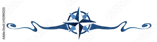 Foto The blue text divider with a wind rose clipart hand drawn in watercolor isolated on a white background