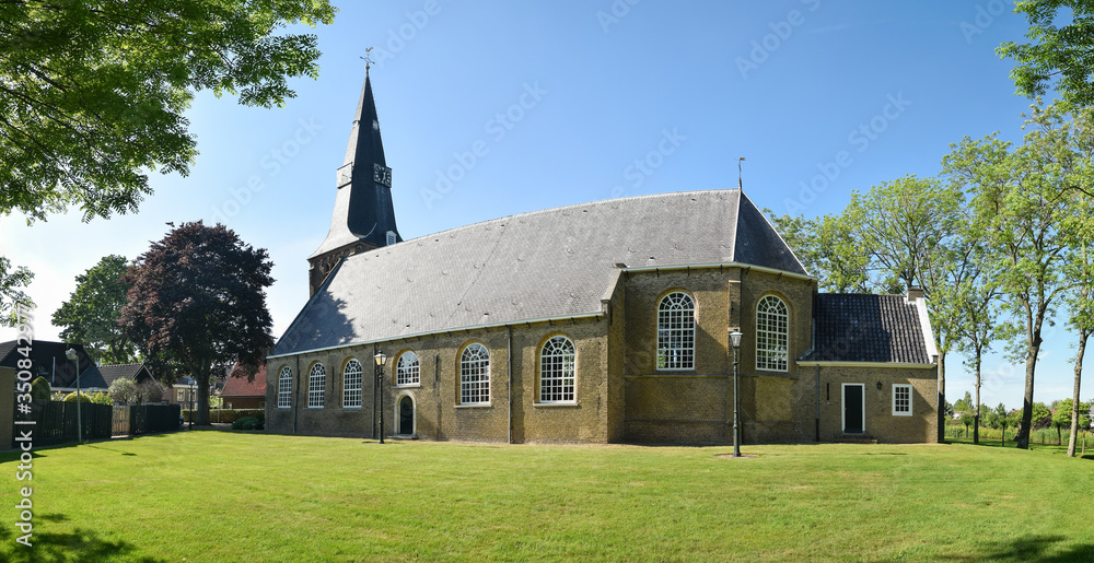 Panoramic view of protestant church in the village of Zevenhuizen, province of South Holland Panoramic view of protestant church in the village of Zevenhuizen, province of South Holland