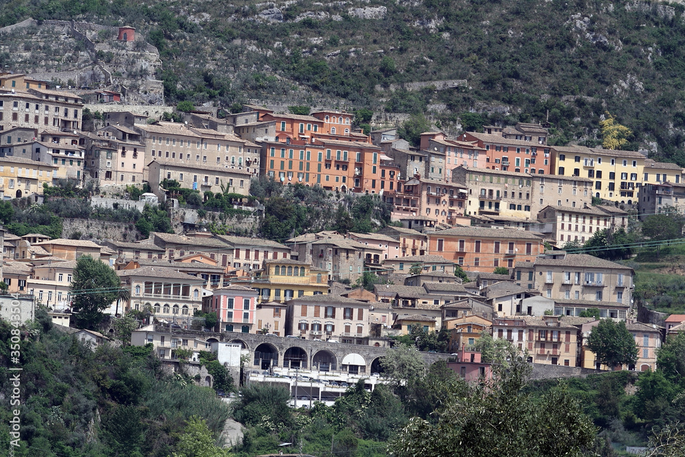 Arpino, Italy - May 4, 2013: Panorama of the city of Arpino in the province of Frosinone