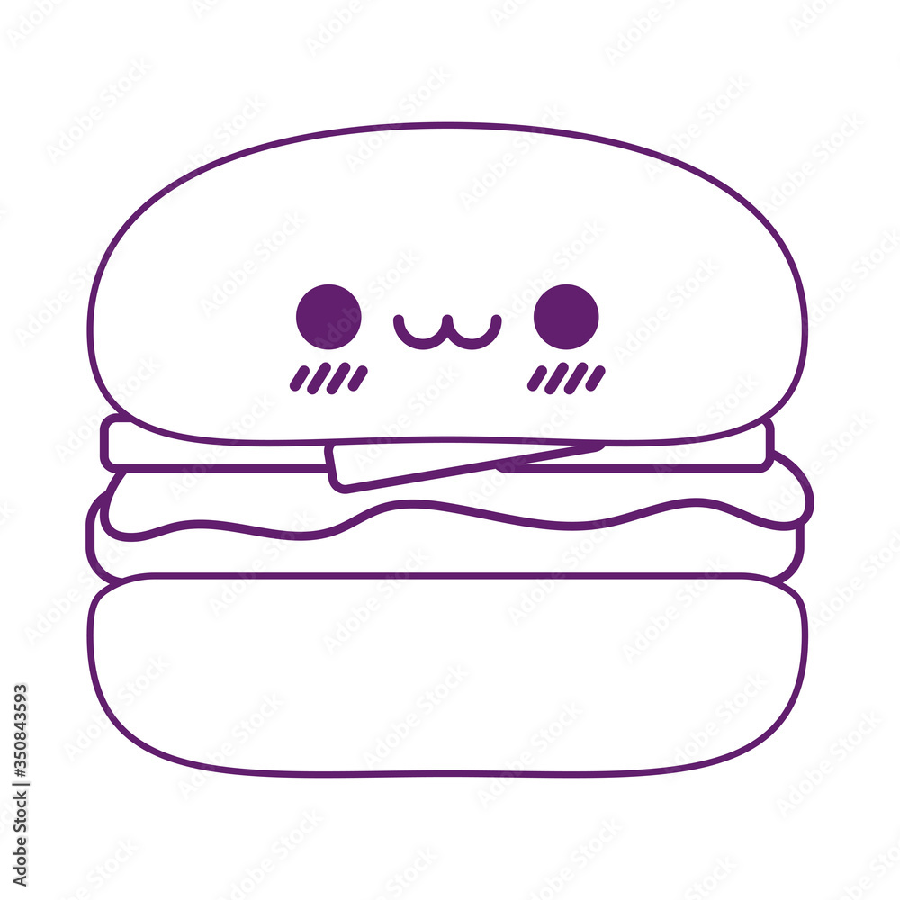 Kawaii hamburger cartoon line style icon vector design Kawaii hamburger cartoon line style icon vector design