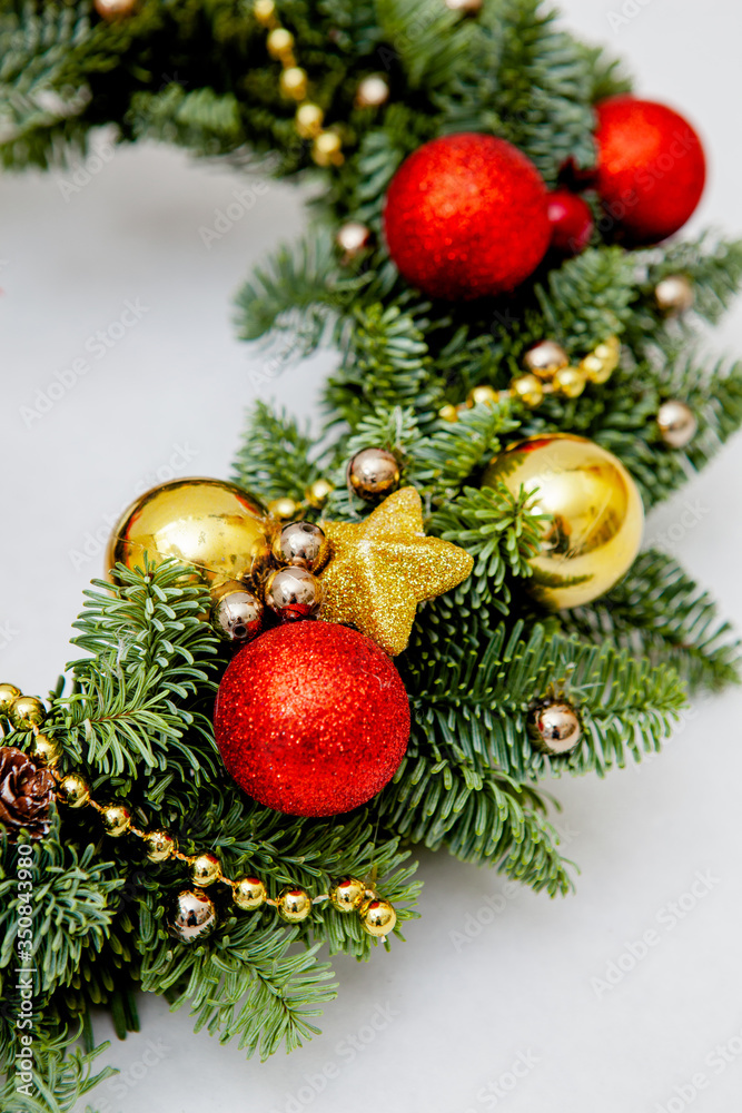 custom made wallpaper toronto digitalelements of winter wreath of pine needles decoration red and golden Christmas toys