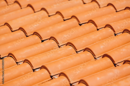red roof tiles, orange roof tiles on houses in Greece, Greek houses with orange roof, Greece, Hydra island