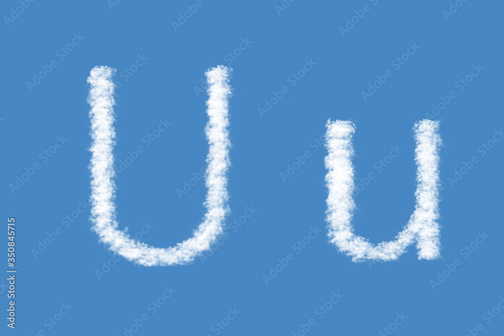 Naklejka premium Letter U from real clouds shapes. Cloud alphabet. 