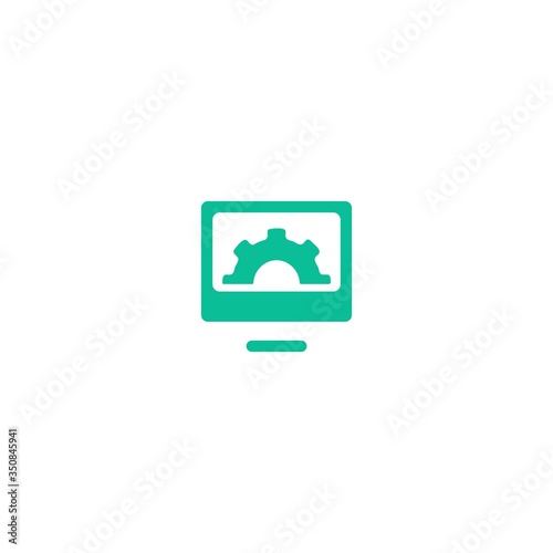Computer icon with gear sign. PC settings symbol. Computer repair services, technical support concepts. Flat icon for web and mobile UI design.