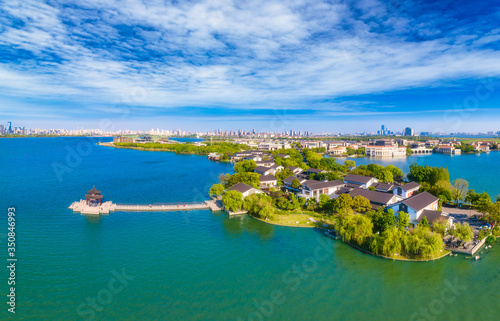 Aerial view of Lake Pavilion, Jinji Lake, Suzhou City, Jiangsu Province © Weiming