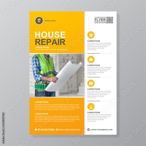 Corporate construction tools cover a4 template and flat icons for a report and brochure design, flyer, banner, leaflets decoration for printing and presentation vector illustration