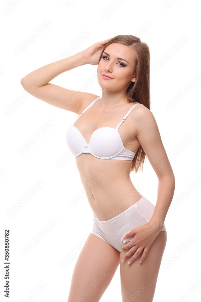 woman with a slim figure in white lingerie woman with a slim figure in white lingerie