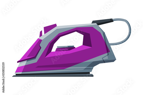 Modern Iron, Electric Household Appliance, Ironing Clothes Device Vector Illustration