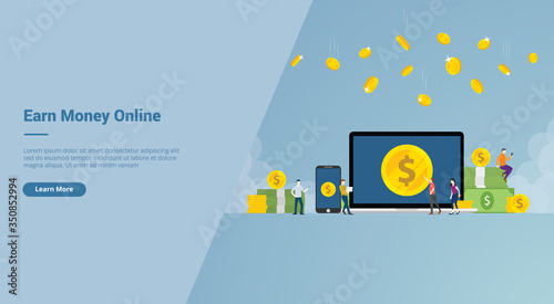 earn money online business for freelancer with laptop and smartphone and cash money with modern flat style for website template landing homepage