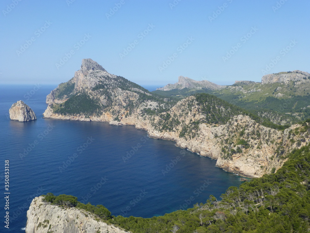Coast panorama view with blue sky and blue sea, Mallorca