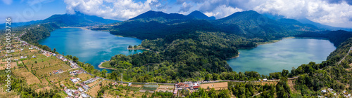 Photos Panoramic aerial view of beautiful twin lakes in an ancient volcanic caldera (La