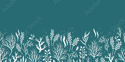 Cute hand drawn under water horizontal seamless pattern, colorful summer background, great for textiles, banners, wallpapers, wrapping - vector design