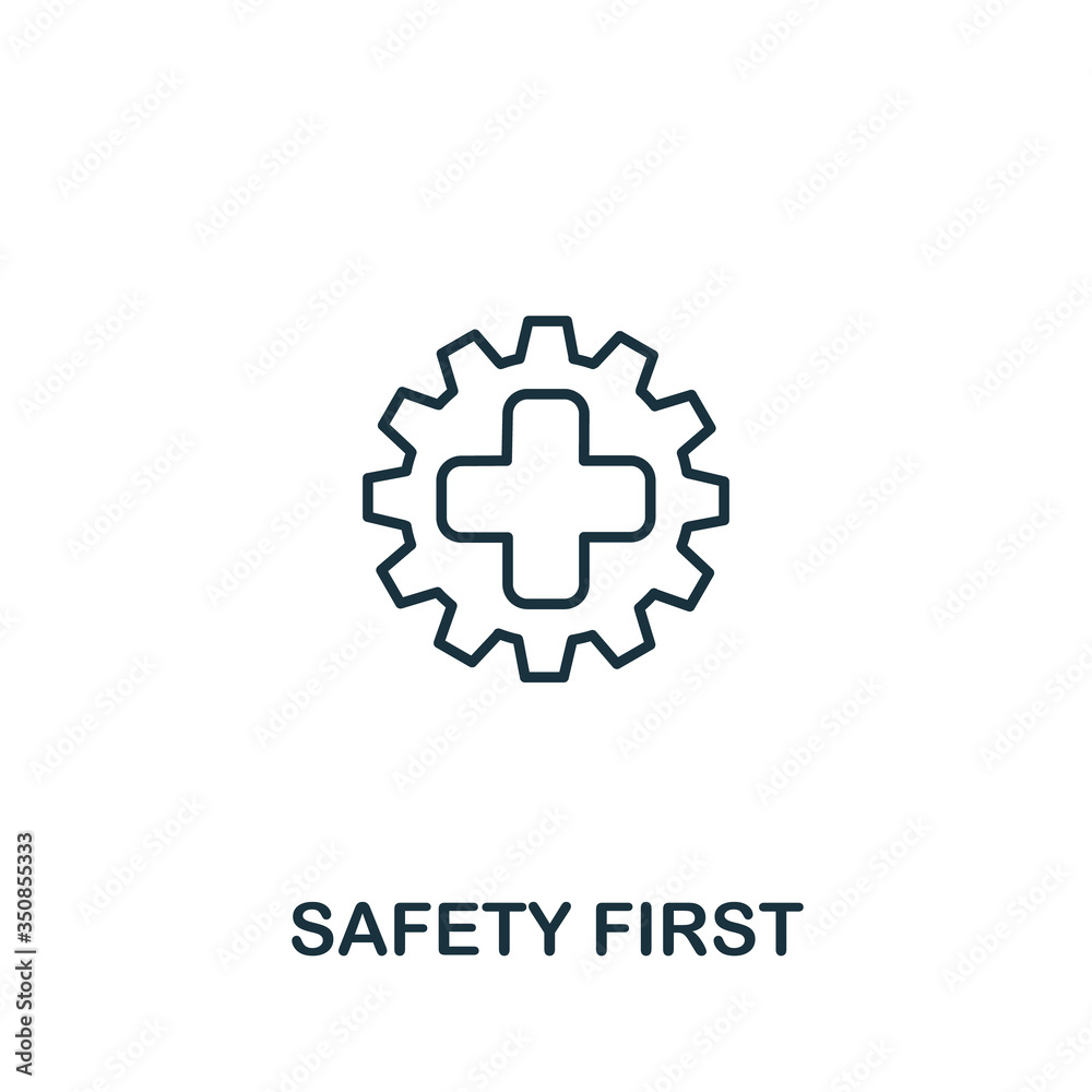 Safety First icon from work safety collection. Simple line element Safety First symbol for templates, web design and infographics Safety First icon from work safety collection. Simple line element Safety First symbol for templates, web design and infographics