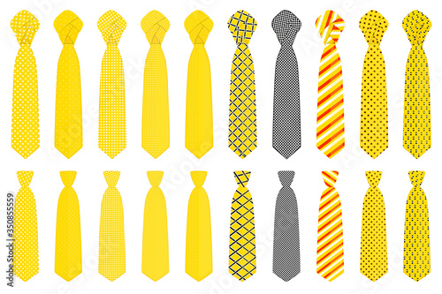 Illustration on theme big set ties different types, neckties various size